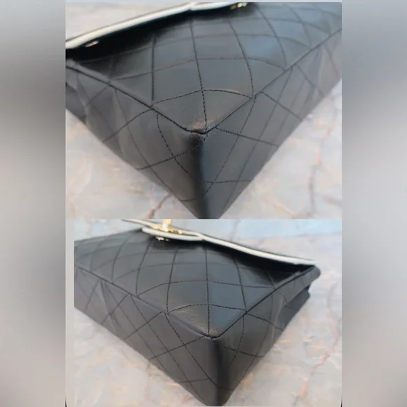 AUTHENTIC CHANEL single flap lambskin matelasse black shoulder bag 24k gold - Picture 11 of 16